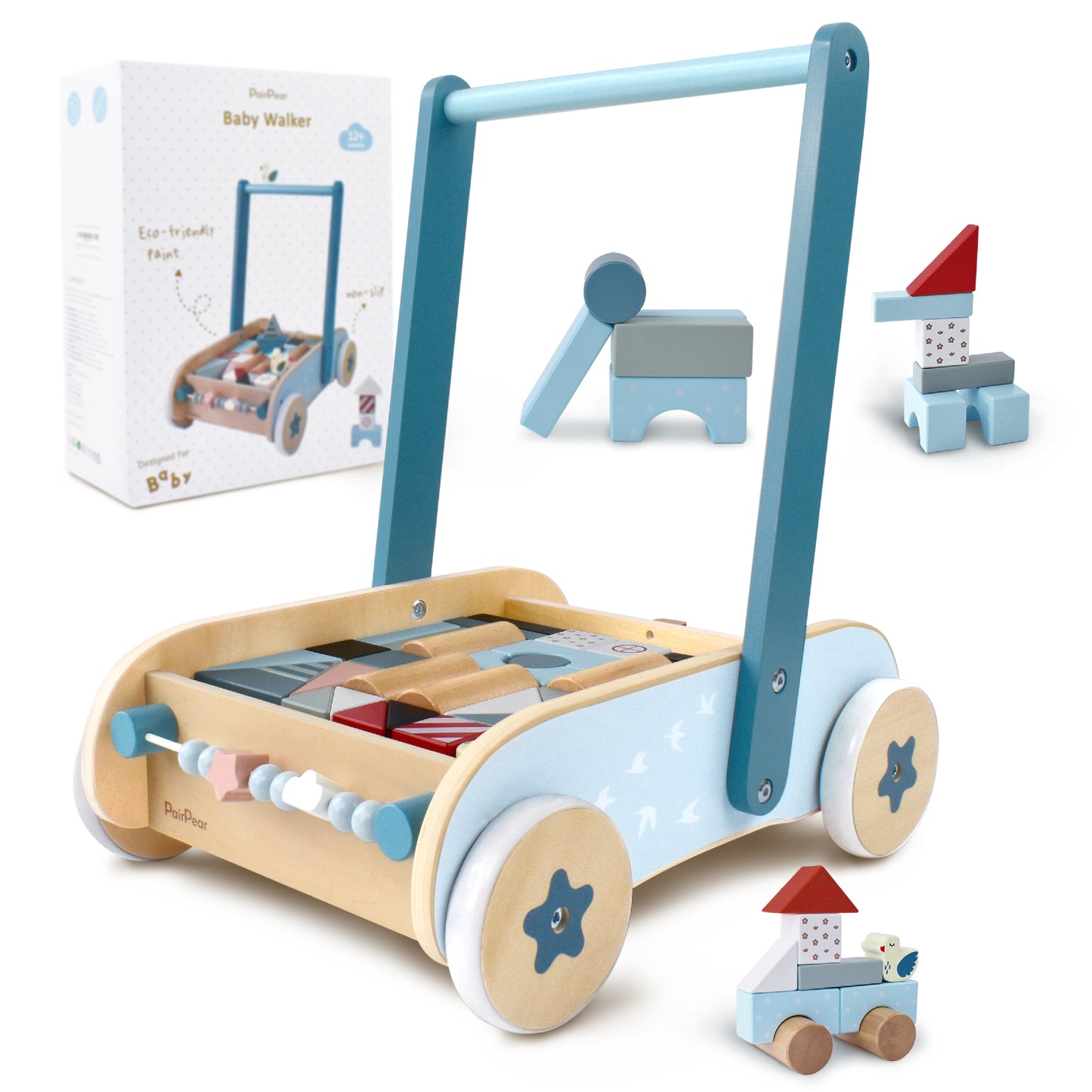 Wooden Baby Walker with Building Blocks