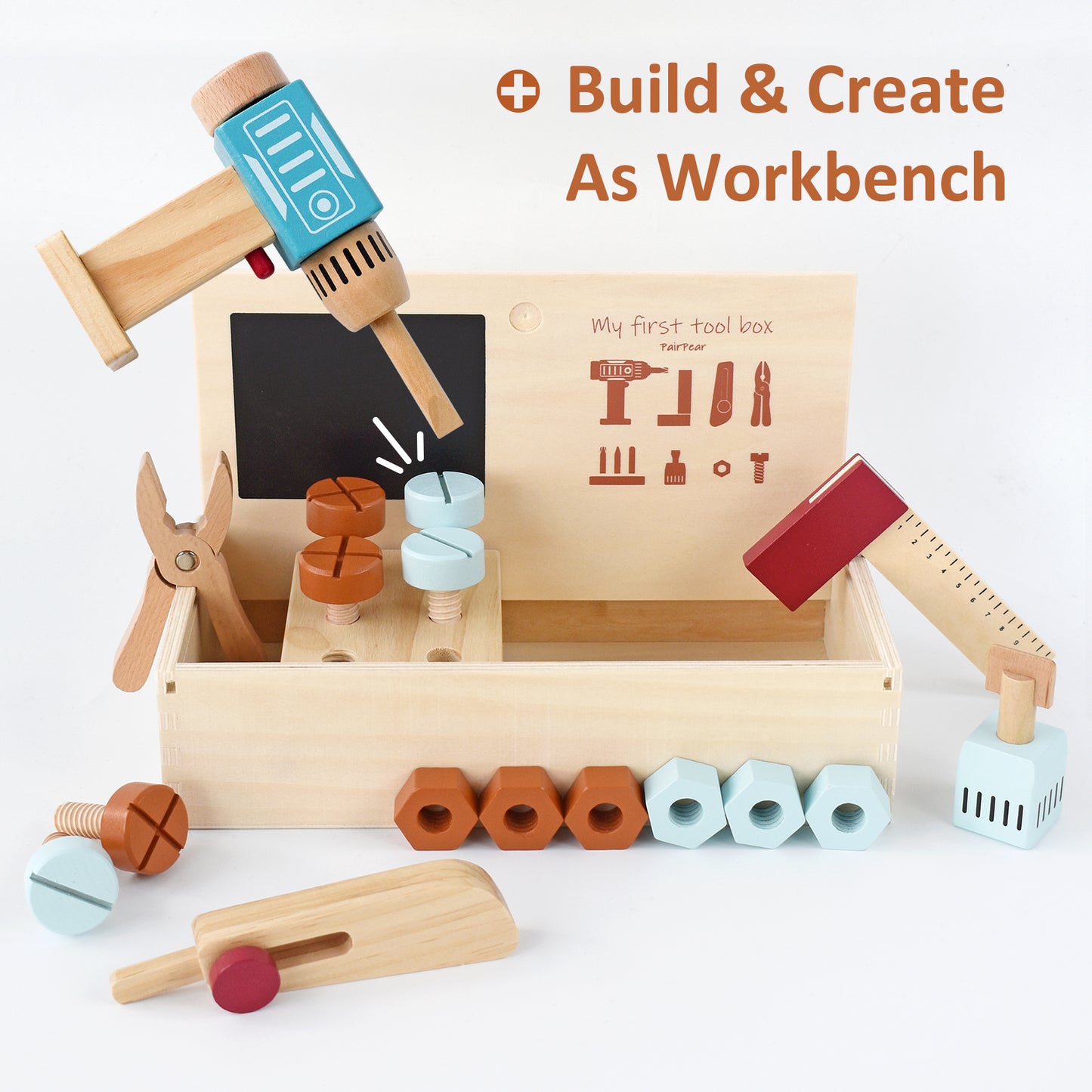 Wooden Toy Tool Box with Toy Drill