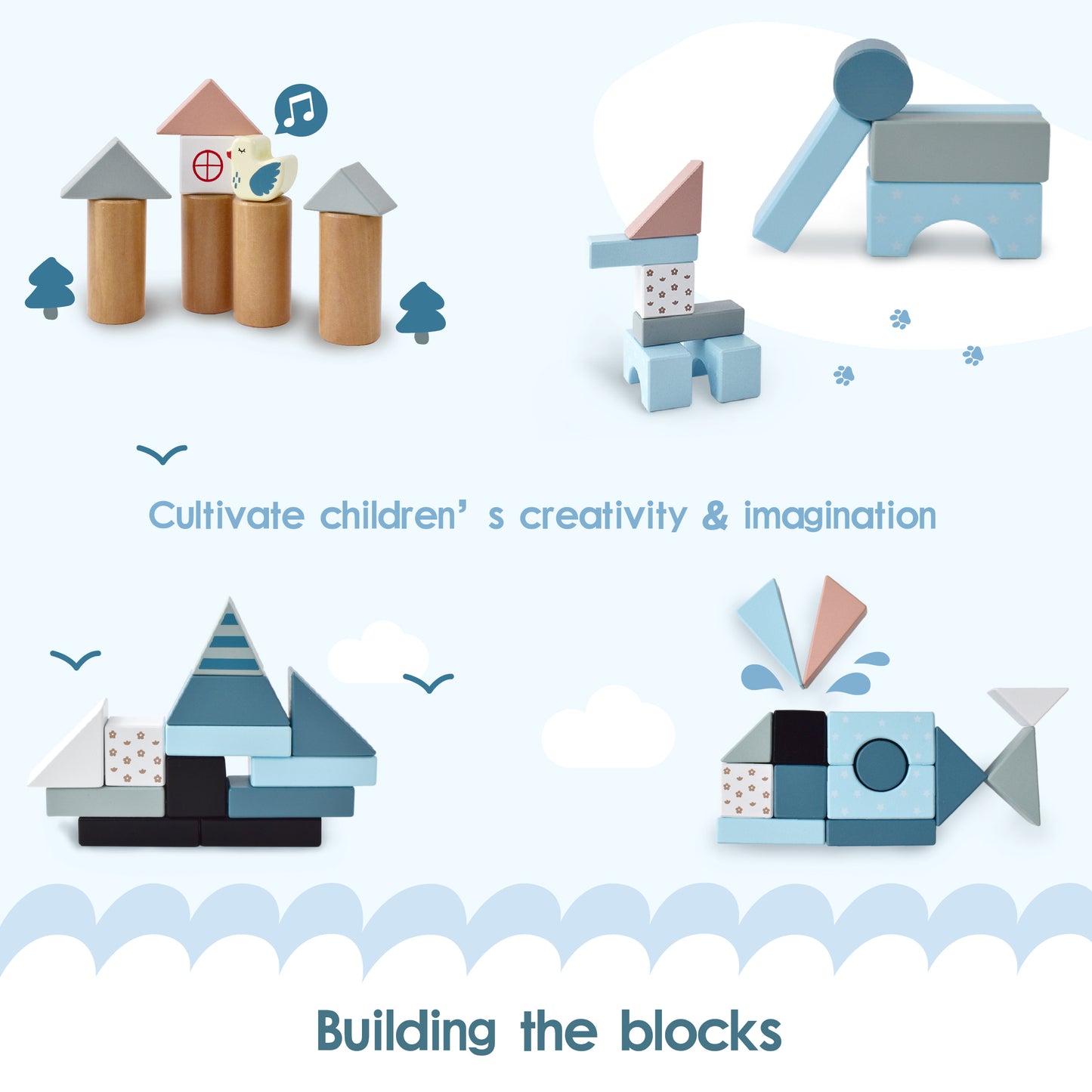 Wooden Baby Walker with Building Blocks