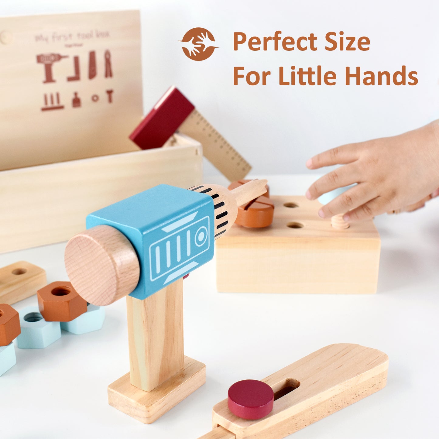 Wooden Toy Tool Box with Toy Drill