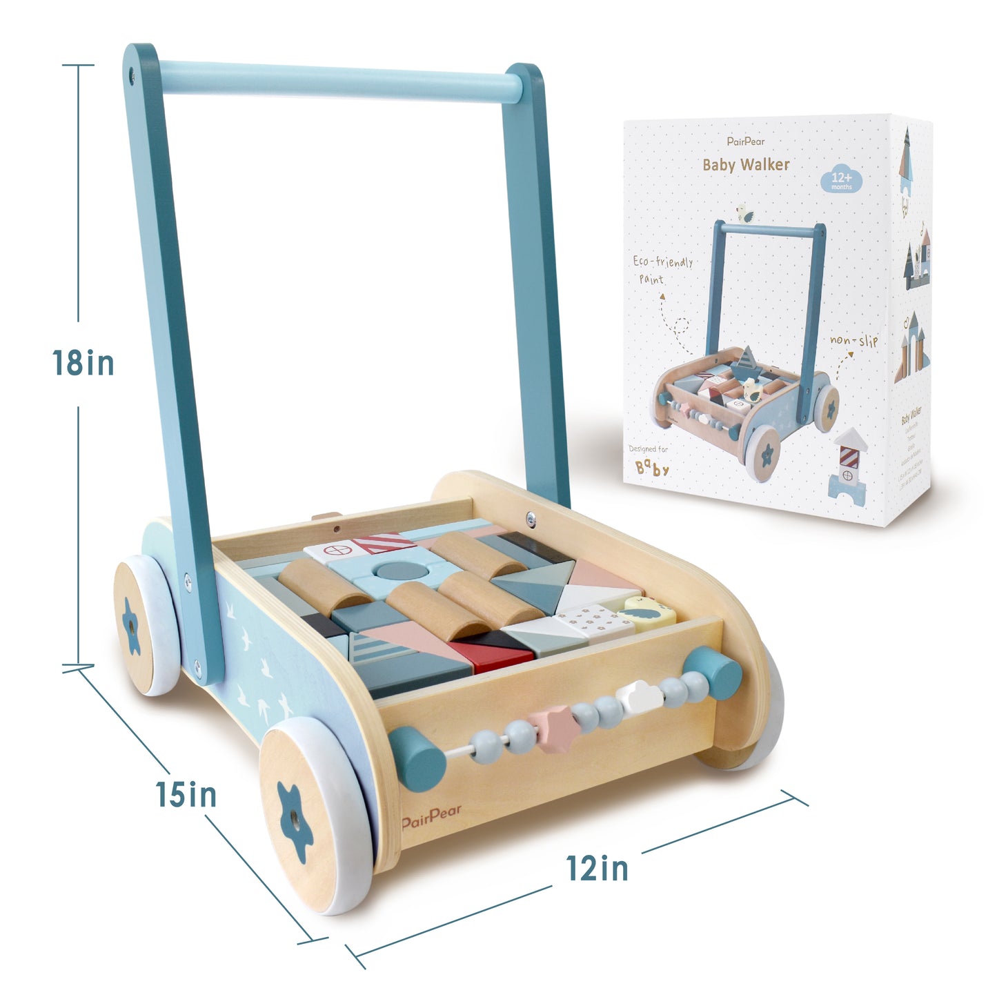 Wooden Baby Walker with Building Blocks