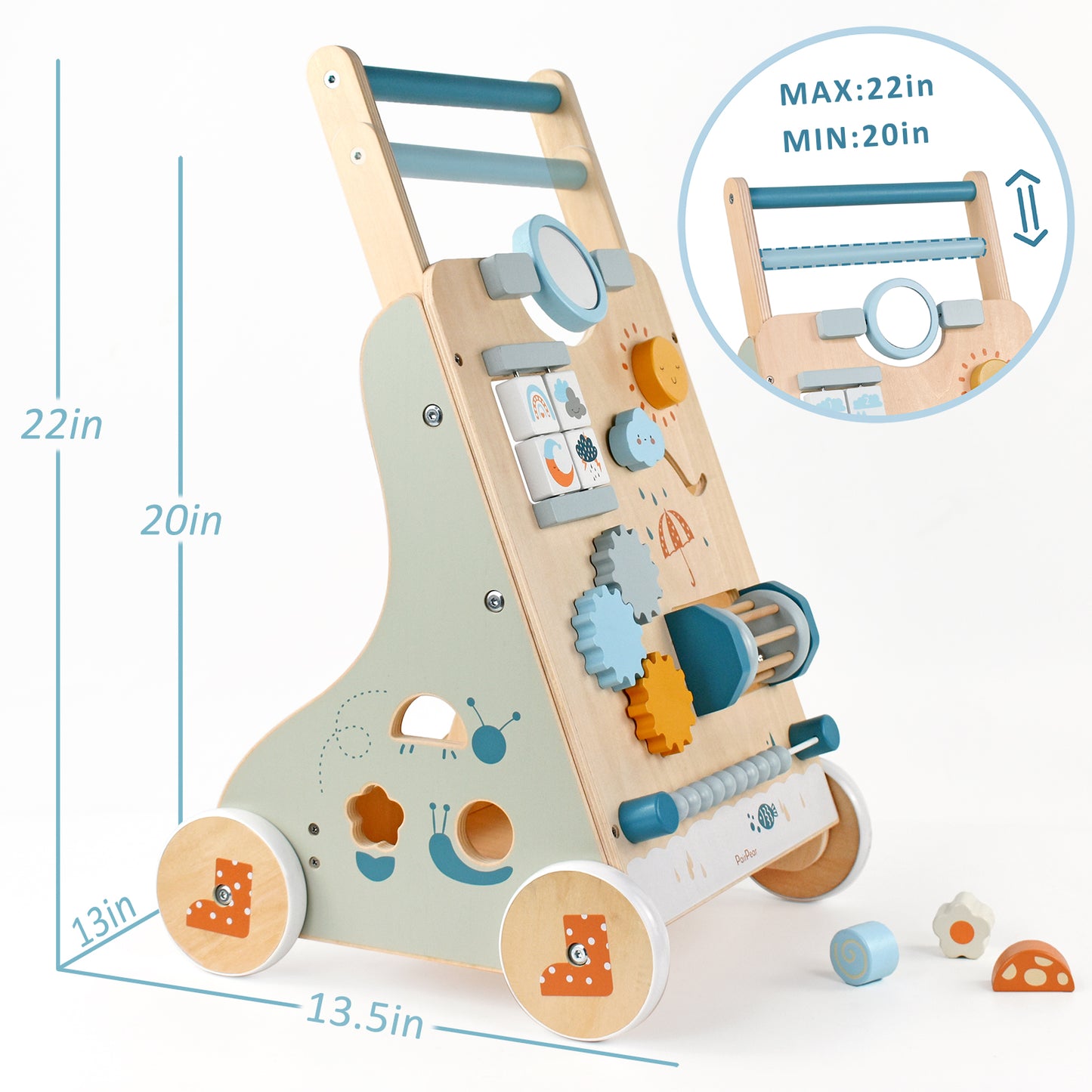 Wooden Baby Push Walker Activity Center Toys