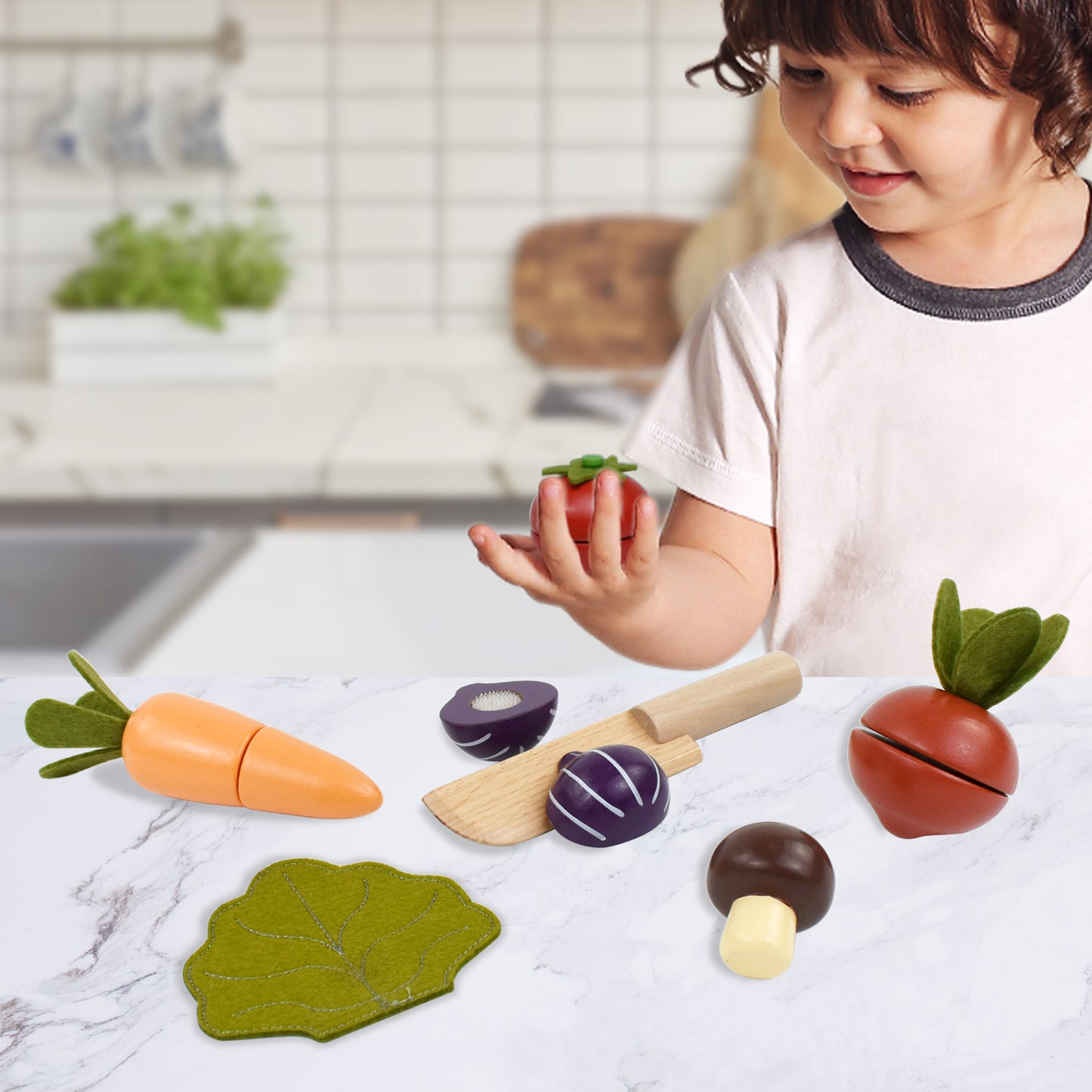 Wooden Play Food Cutting Vegetables Set