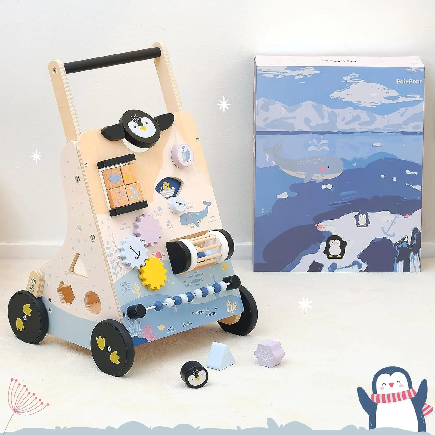 PairPear Montessori Wooden Baby Walker with Adjustable Speed
