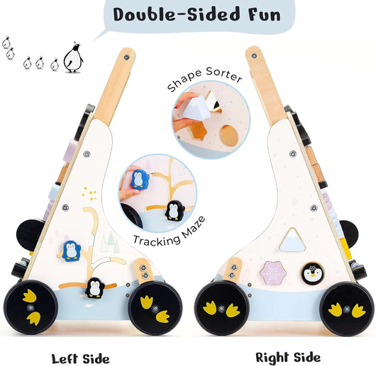 Close up of the double side fun on the PairPear Montessori baby walker
