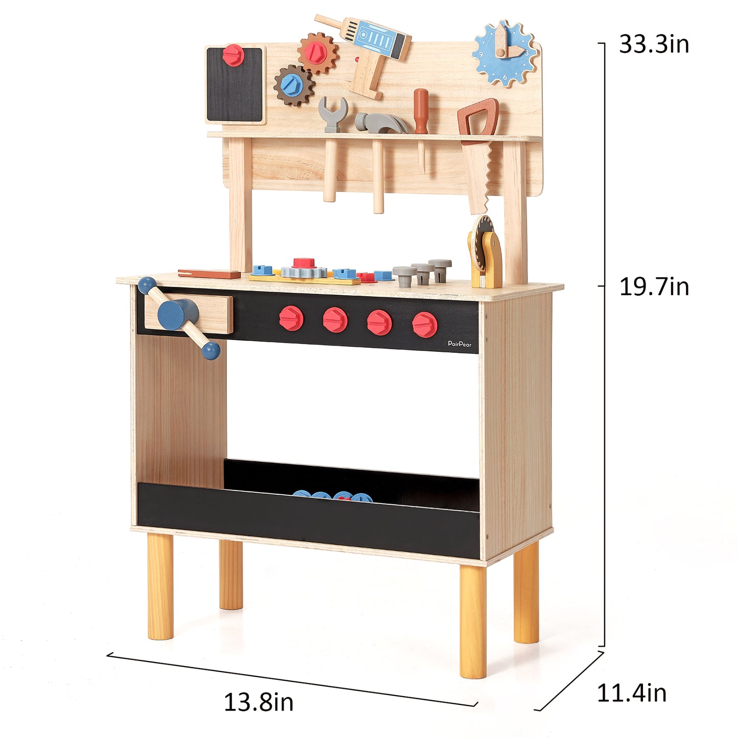 PairPear Wooden Kids Tool Bench & Carry Toolbox – 71 Pcs Pretend Play Tool Workbench with Drills, Kids Construction Toy Workbench Workshop for Boys Girls Age 3+
