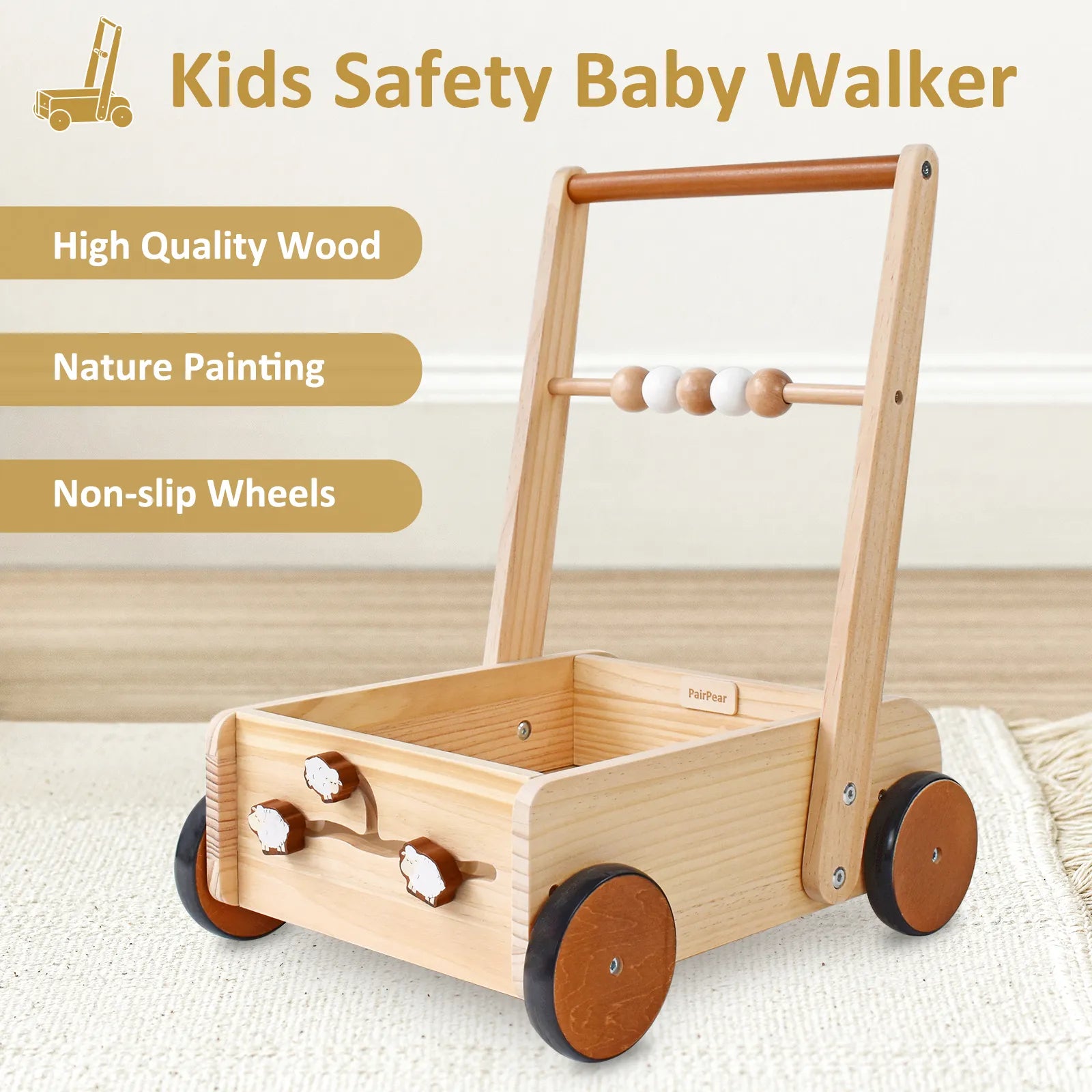 pairpear wooden baby walker push toy