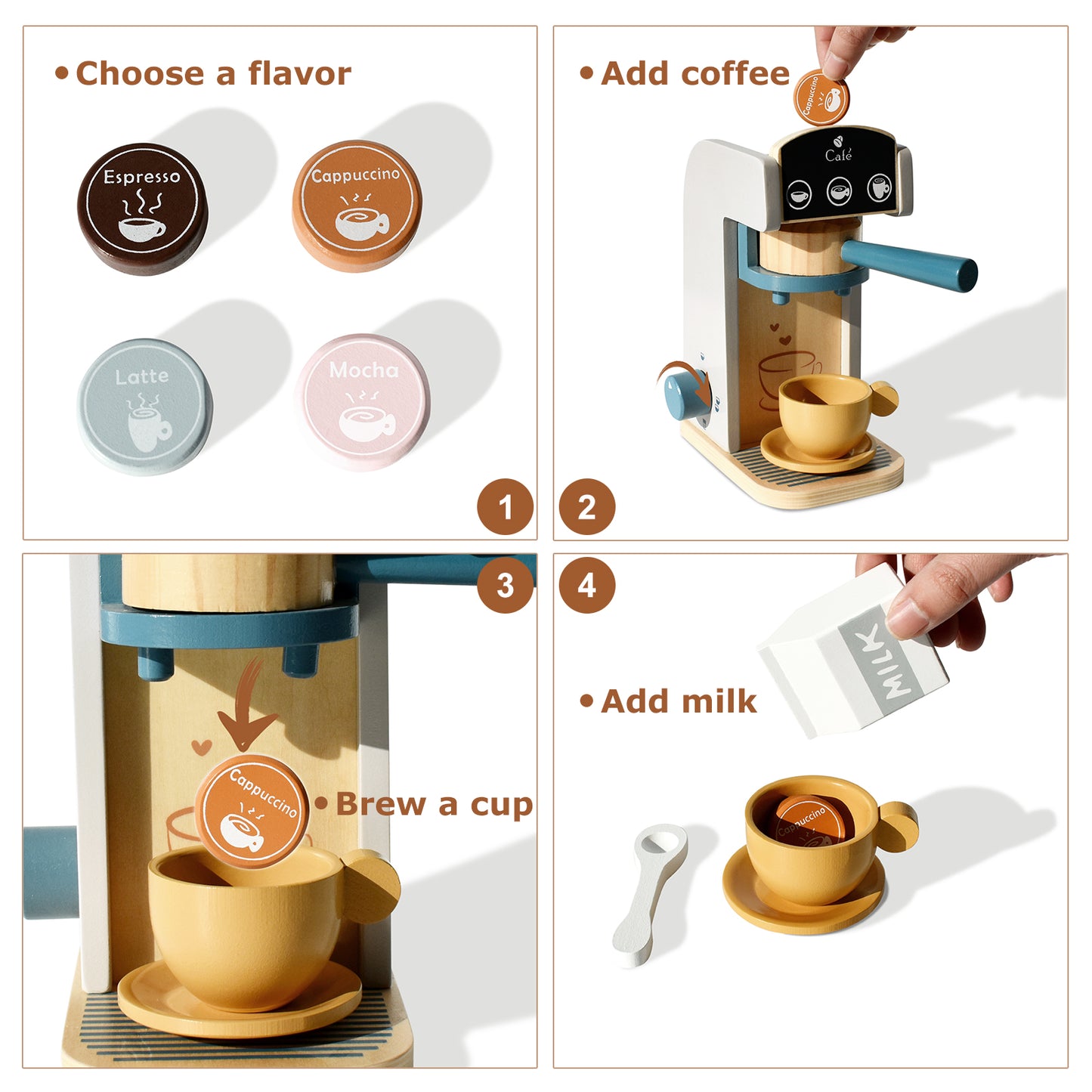 Wooden Toys Coffee Maker Toy Espresso Machine Playset